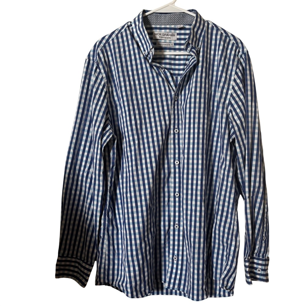 Nick Graham Everywhere Men's Dress Shirt Large Blue White Gingham